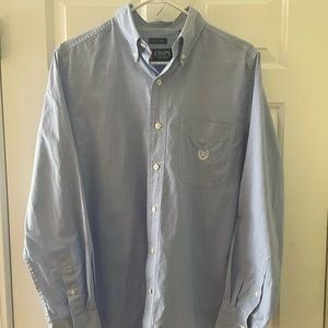 Chaps Button Down Men’s Shirt. Medium blue with checks. Easy Care blend. EUC. Sm